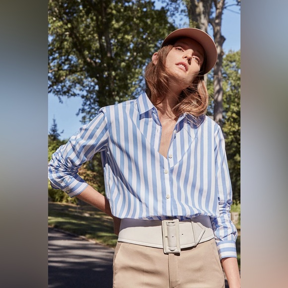 KULE Tops - KULE The Hutton Shirt White & Blue Striped Button Down Long Sleeve Cotton, XS